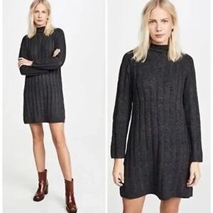 Madewell Rolled Mock-Neck Ribbed Sweater Dress Charcoal Donegal XXS